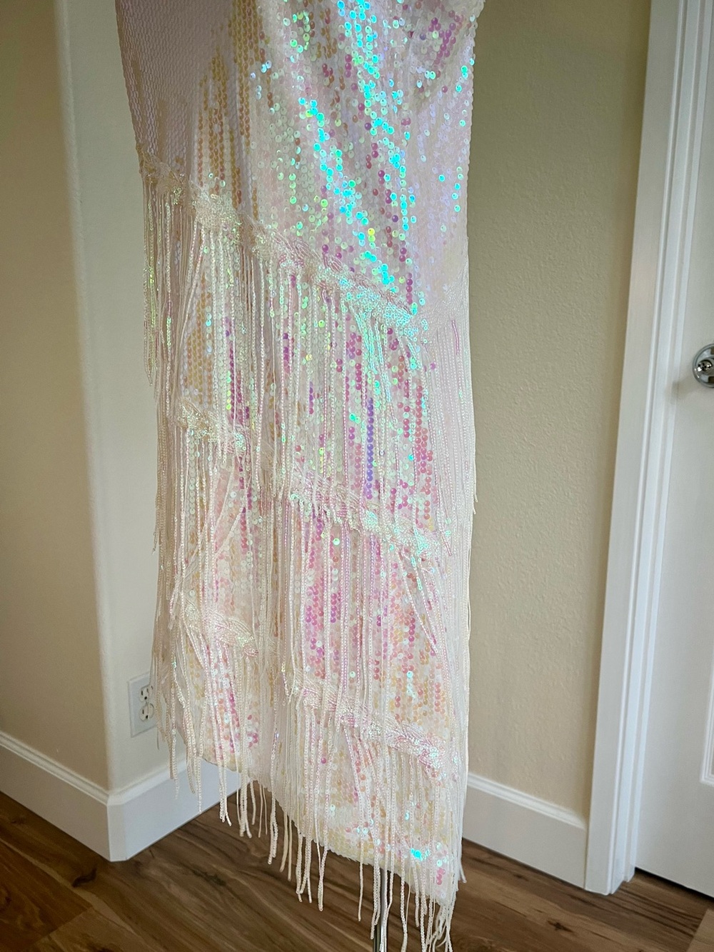 Iridescent Sequin Flapper Dress | Adult M | Gatsby Costume | Asymmetrical Fringe - Picture 5 of 14
